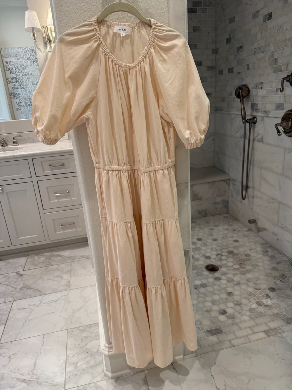 A.L.C. Cream Tiered Puff-Sleeve Maxi Dress